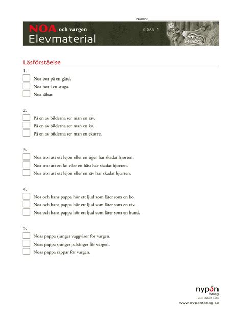 Fillable Online Nyponforlag Och Vargen Sidan Elevmaterial