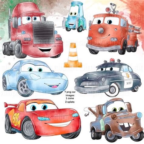 Watercolor Cars Png Watercolor Cars Clipart Set Birthday Etsy