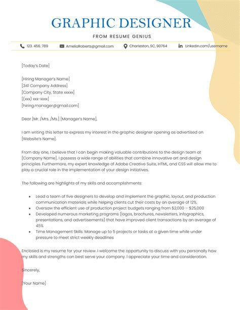 Graphic Designer Cover Letter Example And Skills List 2024