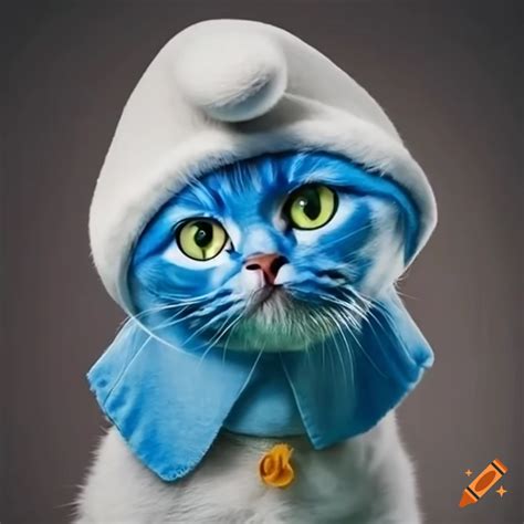 Cute Cat Dressed As A Smurf On Craiyon