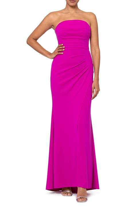 Xscape Evenings Strapless Side Ruched Scuba Crepe Gown Black