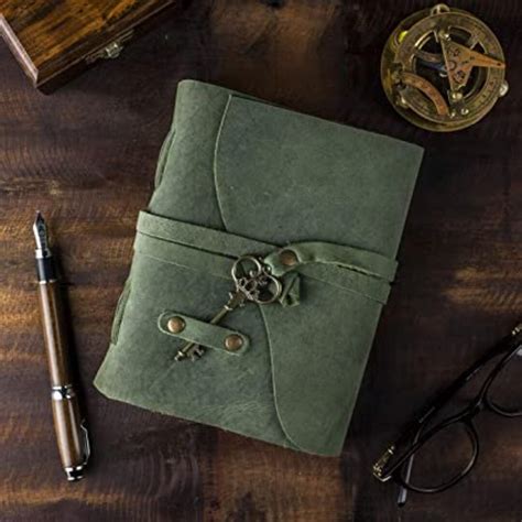 Personalized Green Leather Journal With Key Vintage Leather Journal