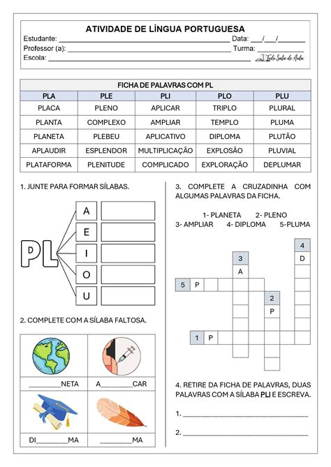 Palavra Com Pl - Atividades de Ortografia: bl, cl, fl, gl, pl, tl - Prontas para ...