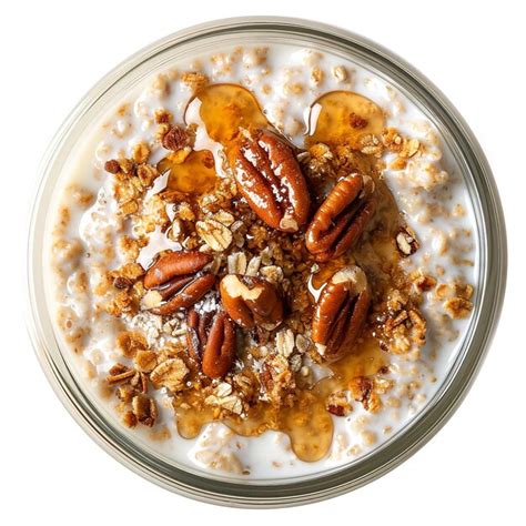 premium photo maple pecan overnight oats isolated  white background