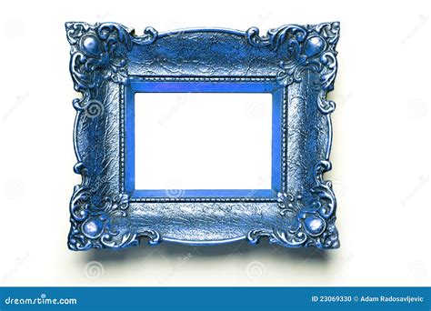 Blue Picture Frame On White Wall Stock Photo - Image: 23069330