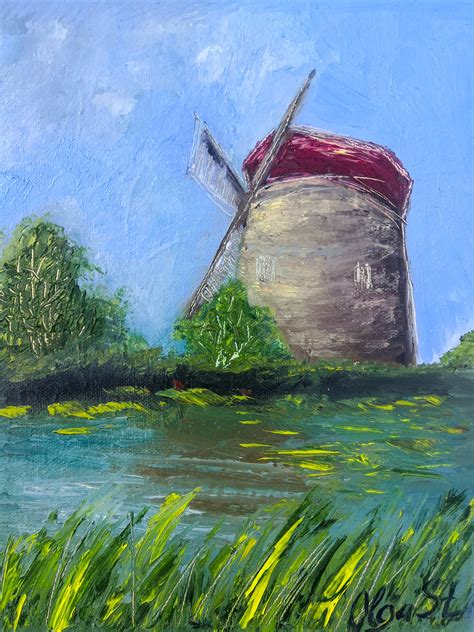 Windmill Painting Old Mill Art Oil Painting Antique Windmill Etsy