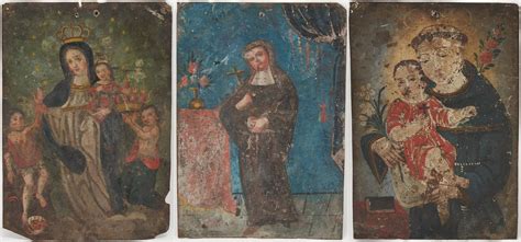 3 Early Mexican Retablos Our Lady Of Light And Saints Auction