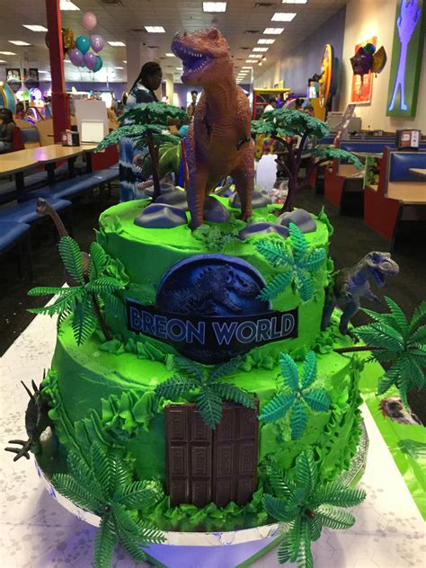 Jurassic World Inspired Boys Birthday Party 2 Tier Cake Dinosaur Theme 7th Birthday Party For