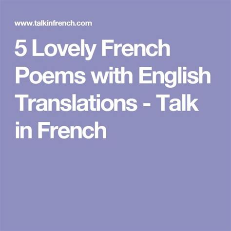 5 Lovely French Poems with English Translations | French poems, French ...