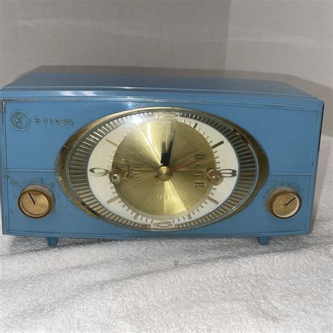 Vintage Bulova Clock Radio Model 140 Series Am Tube Works Blue Retro