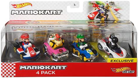 Mattel Hot Wheels Mario Kart Mario Bowser Luigi And Black Yoshi 164 Diecast Car 4 Pack