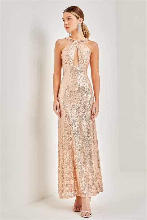 Vestido Longo Paet Sabrina Dourado