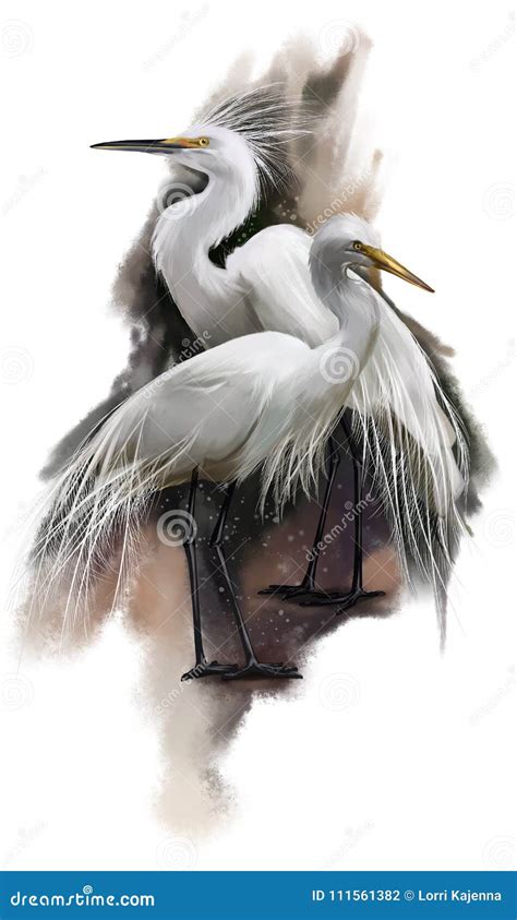 White Egret Watercolor Painting Stock Illustration - Illustration of ...