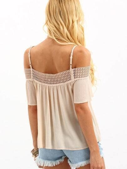 Lace Trimmed Cold Shoulder Top Pink Shein Sheinside