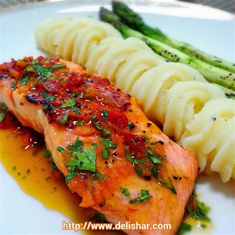 Salmon With Spicy Orange Glaze And Grilled Asparagus Delishar