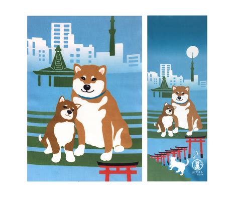 Japanese Shiba Dog Japan Dog Tenugui Fabric Lucky Dog Fabric Matsuri