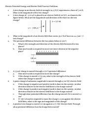 Electric Potential Energy And Electric Field Practice Problems