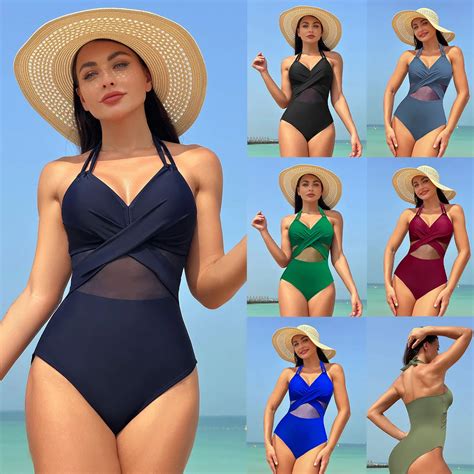 Sexy One Piece Swimsuit Women S Pure Color Mesh Bikini Swimsuit Summer New