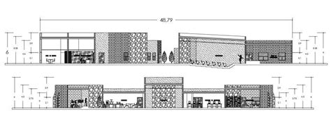 Front And Back Elevation Drawing Details Of Culture Center Dwg File