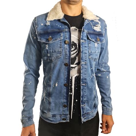 Jaqueta Jeans Masculina Slim Gola De Pelo L Destroyed Rasgada Shopee