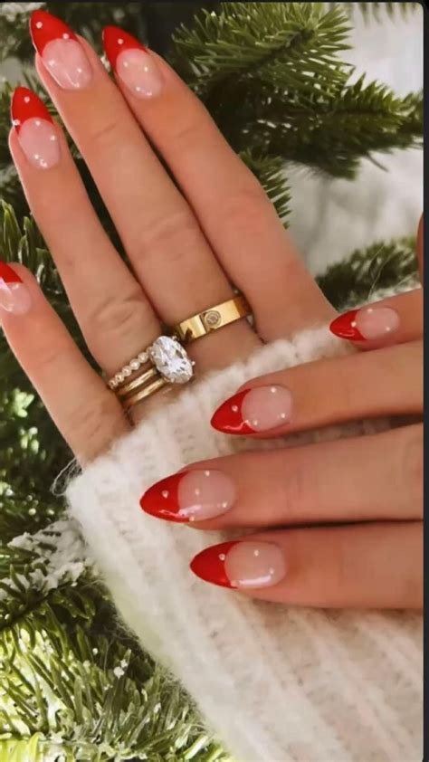 Christmas Nails Holiday Nails Red Nail Design Pearl French Tip