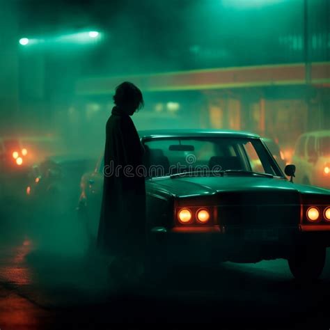 Silhouette Of A Person Walking Down A Dimly Lit Street Alongside A Car