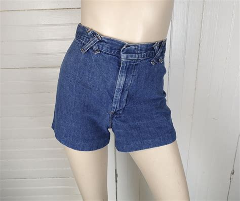 Sale 70s Denim Shorts 1970s High Waist Jeans Pin Up Hot