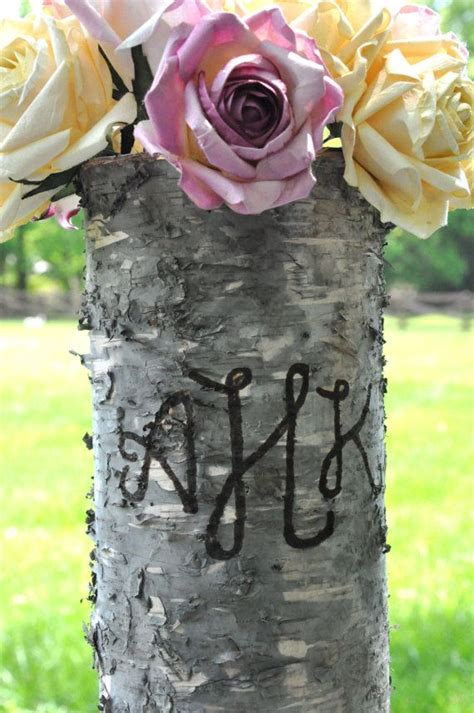 Personalized Birch Bark Vase With Initials Woodland Vases Rustic