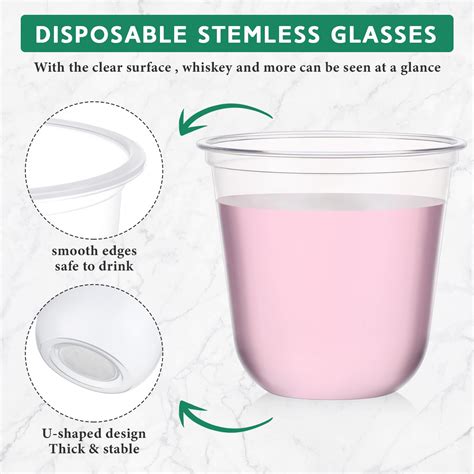 Ziliny 100 Pcs Plastic Stemless Wine Glasses Disposable Crystal Clear Plastic Wine Glasses For