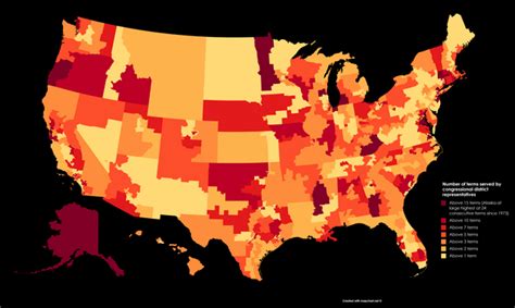 Number of terms served by congressional district representatives : r/MapPorn