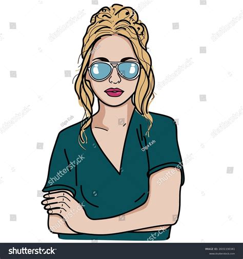 Vector Illustration Portrait Blonde Girl Sunglasses Stock Vector Royalty Free 2031330341