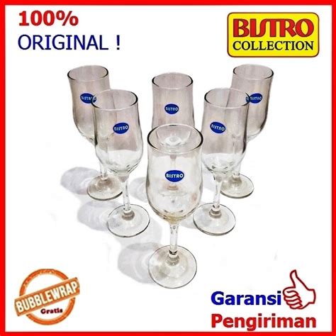 Jual Gelas Kaki Champagne Gelas Wine Kaca Gelas Kaki Bistro 1 Set 6 PC