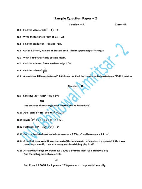 Sample Question Paper 2 PDF | PDF | Area | Length