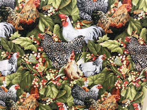 Rooster Fabric Rooster Cotton Fabric Country Farm Style Etsy