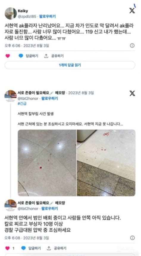 혐오주의신림역에 이은 서현역 칼부림 사건 인스티즈instiz 이슈 카테고리