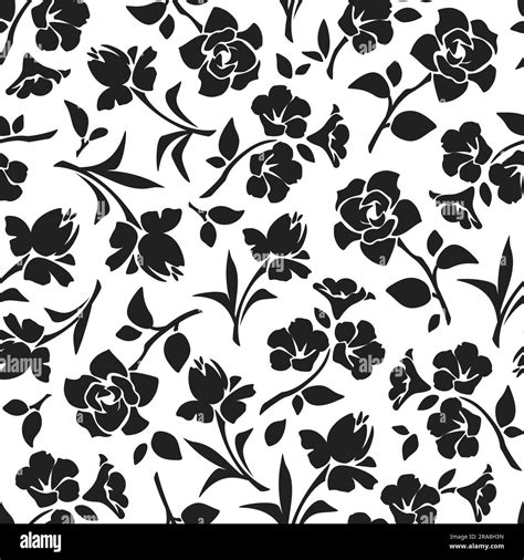 Seamless Floral Pattern With Flowers Vector Black And White Floral