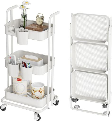 Amazon DTK 3 Tier Foldable Rolling Cart Metal Utility Cart With