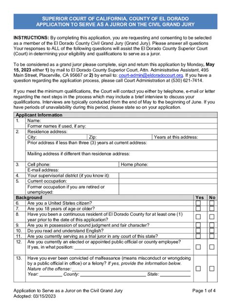 Fillable Online Application To Serve As A Juror On The Civil Grand Jury Fax Email Print Pdffiller