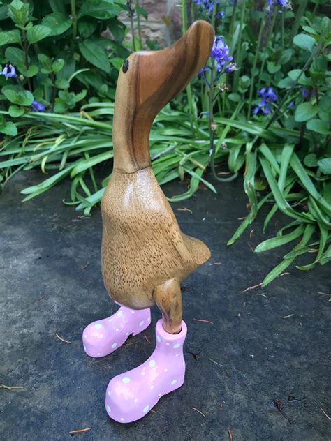 25cm Wooden Welly Ducks Hand Painted Bamboo Wellies Duck Etsy Uk