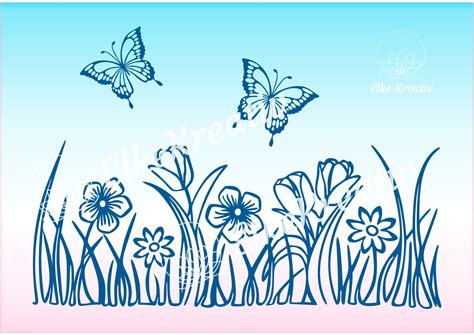 Plotterdatei Schmetterlings Blumenwiese Als Svg Dxf Und Png Etsy De