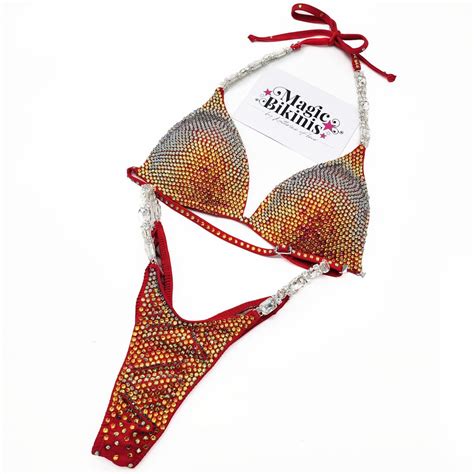 Competition Bikini No Npc Signal Red Lycra With Connectors Magic Bikinis Custom