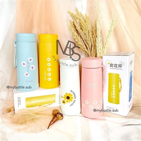 Jual Botol Kaca Daisy Bunga Summer Tumbler Glass Termos Air Panas