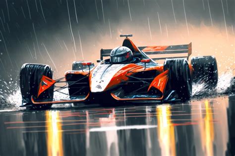 Premium Photo Racing Car On Sliery Wet Road In Rain Motorsport