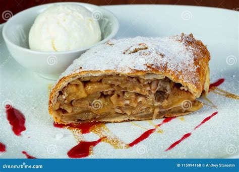 Apple Strudel with Ice-cream Stock Photo - Image of sugar, delicious ...