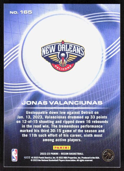 Panini Recon Base Jonas Valanciunas New Orleans Pelicans