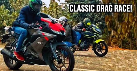 Bajaj Pulsar 220F Vs Yamaha YZF R15 In A Classic Drag Race Who S The