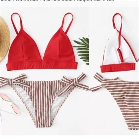Swim Nwot Cherry Striped Bikini Set Poshmark
