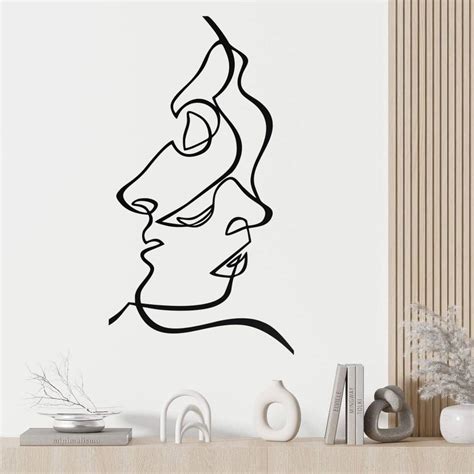 Muursticker Line Art Gezichten Man En Vrouw Wall Art Nl