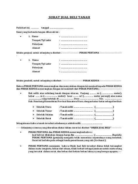 Format Surat Jual Beli Tanah | PDF