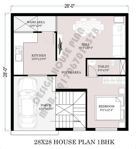 28 by 28 house plans | 2 bedrooms house plan east facing